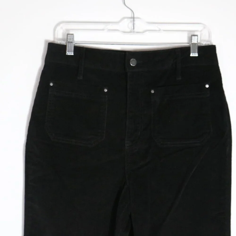 Boden Straight Leg Corduroy Jeans Womens 8 Black‎ Patch Pockets Ankle High Rise
